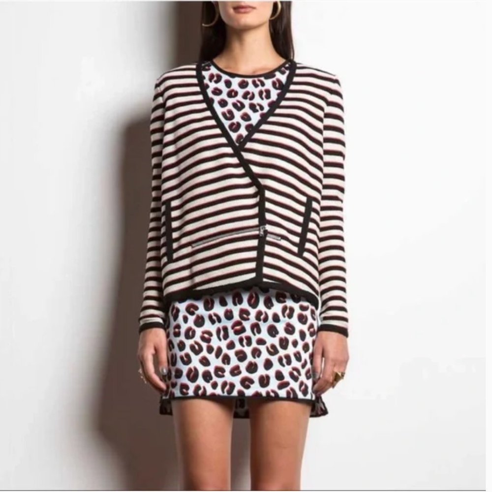 VERONICA BEARD white red black stripe knit breakaway cardigan jacket